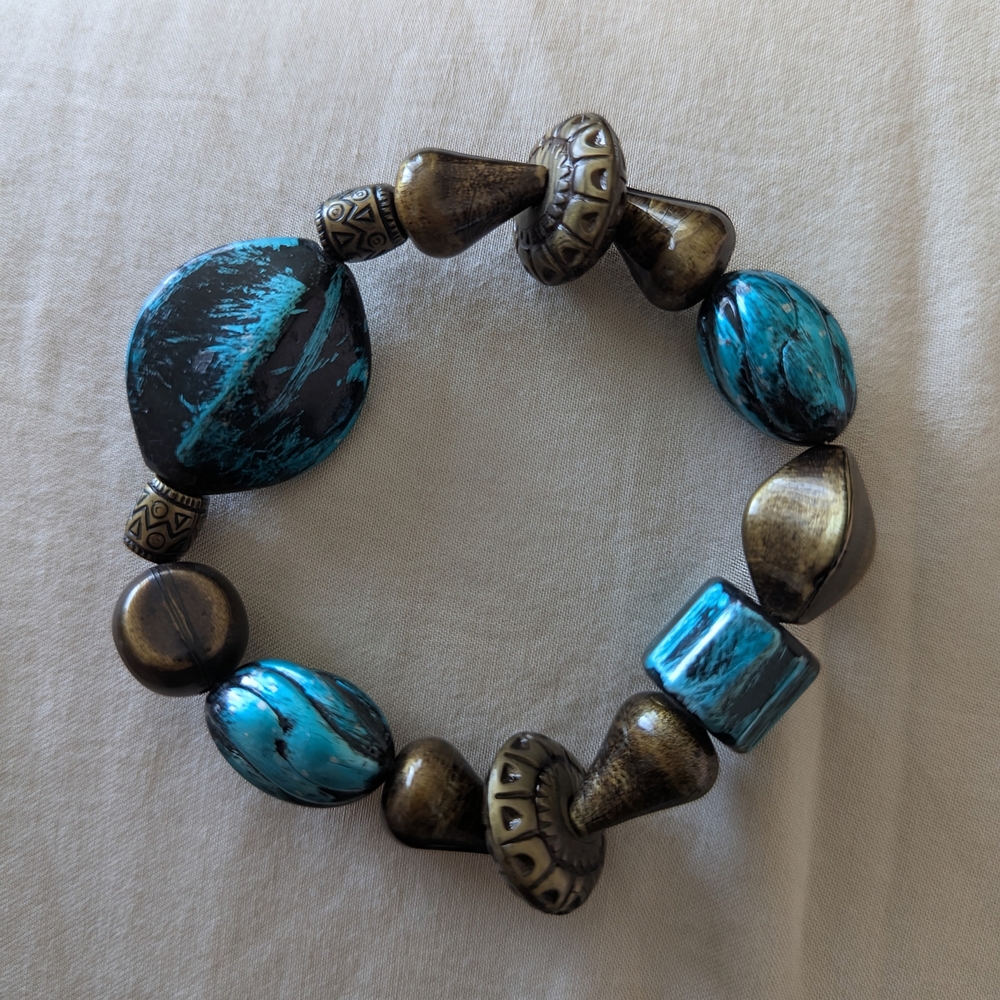 Blue and Bronze Beaded Bracelet